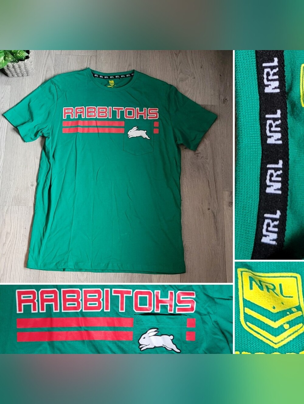 NRL Supporter South Sydney Rabbitohs Rugby League Green Team T-Shirt, Men Medium